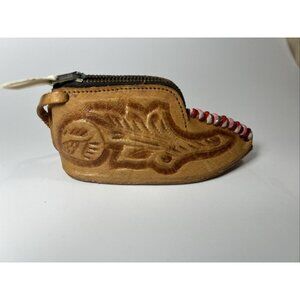 Vintage Tooled Leather Western Mocassin Shoe Change Coin Purse Mexico 5”x2” Mini